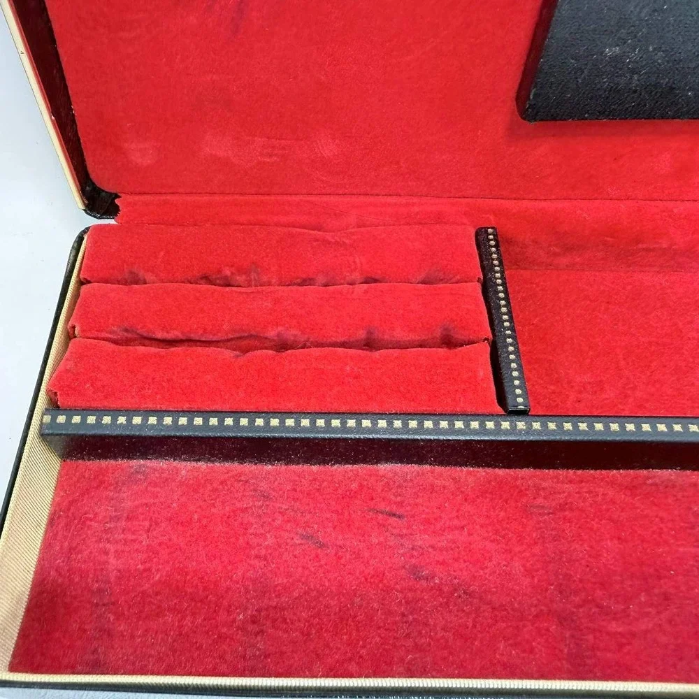 Vintage Black and Gold Jewelry Box Red Velvet Lined Hard Shell Organizer Case